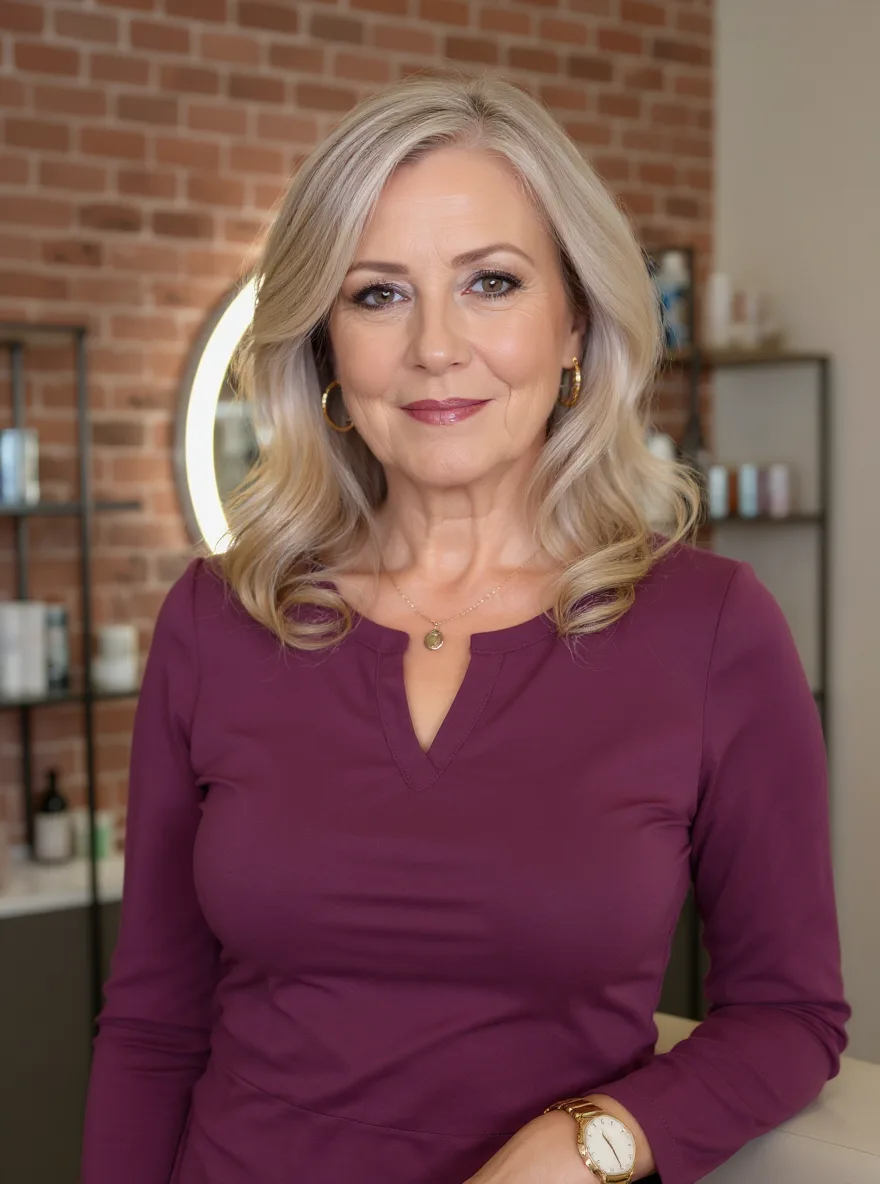 Medium Volume Wavy Layers with Ash Blonde and Silver Highlights